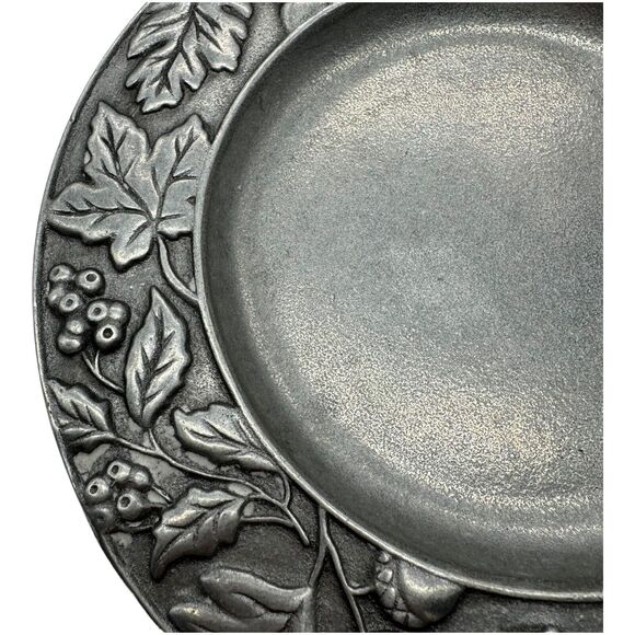 Vintage Longaberger Pewter Plate Candle Holder Oak Leaves Acorn Fall 2001 HTF - Picture 3 of 8